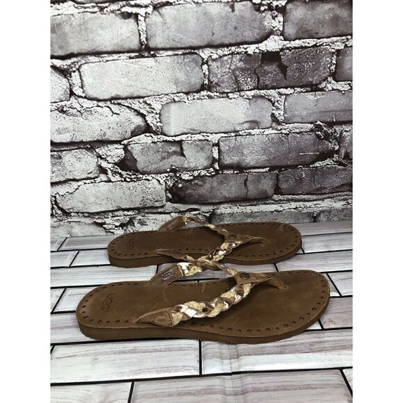 UGG Navie Braided Leather Rose Gold Flip Flops Sandals Women Sz 7M US/38 1007559 - Picture 4 of 15